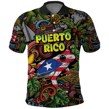 Personalized Puerto Rico Polo Shirt The Coqui Frog Tropical Doodle Style DT05