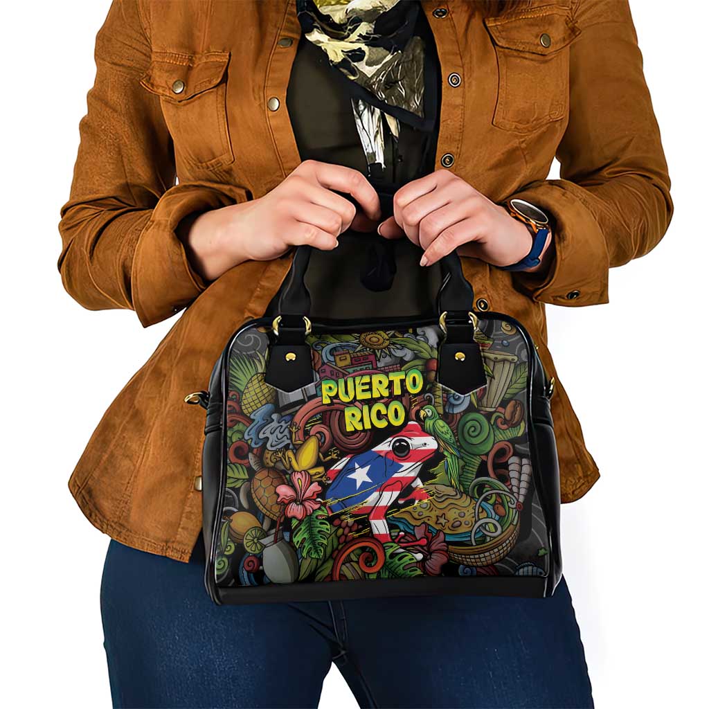 Puerto Rico Shoulder Handbag The Coqui Frog Tropical Doodle Style DT05