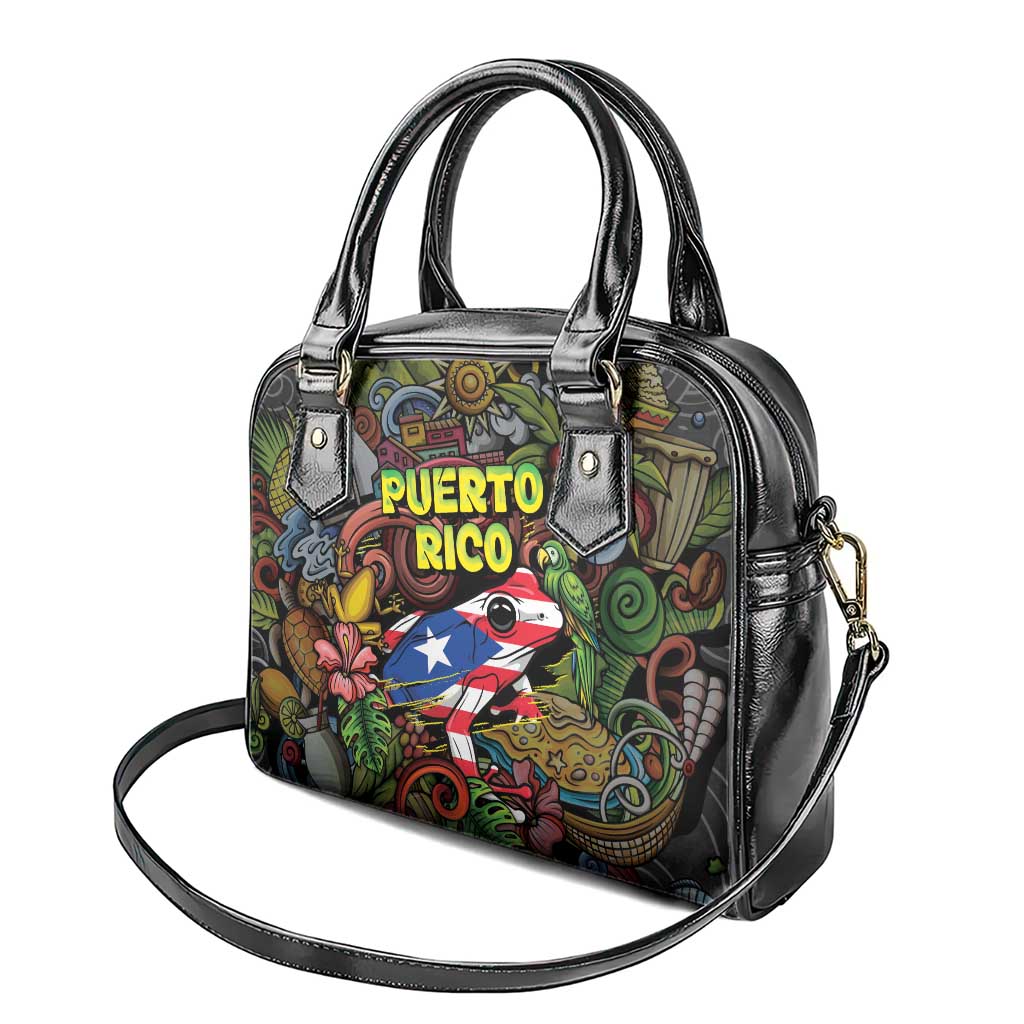 Puerto Rico Shoulder Handbag The Coqui Frog Tropical Doodle Style DT05