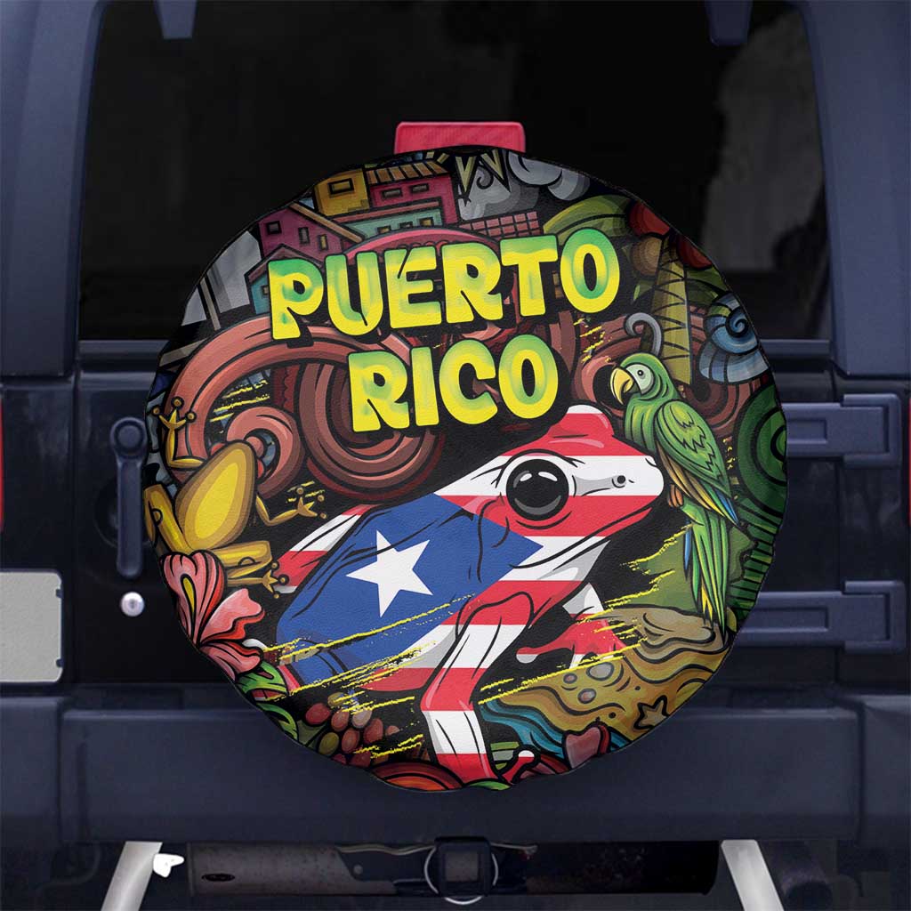 Puerto Rico Spare Tire Cover The Coqui Frog Tropical Doodle Style DT05