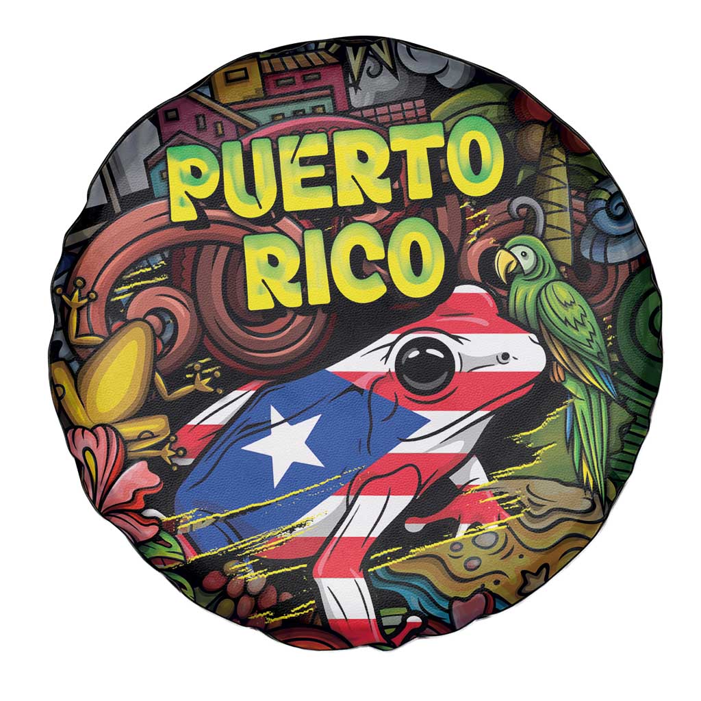 Puerto Rico Spare Tire Cover The Coqui Frog Tropical Doodle Style DT05