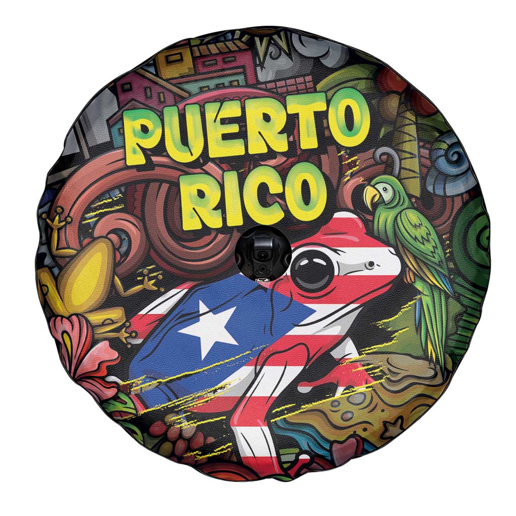 Puerto Rico Spare Tire Cover The Coqui Frog Tropical Doodle Style DT05