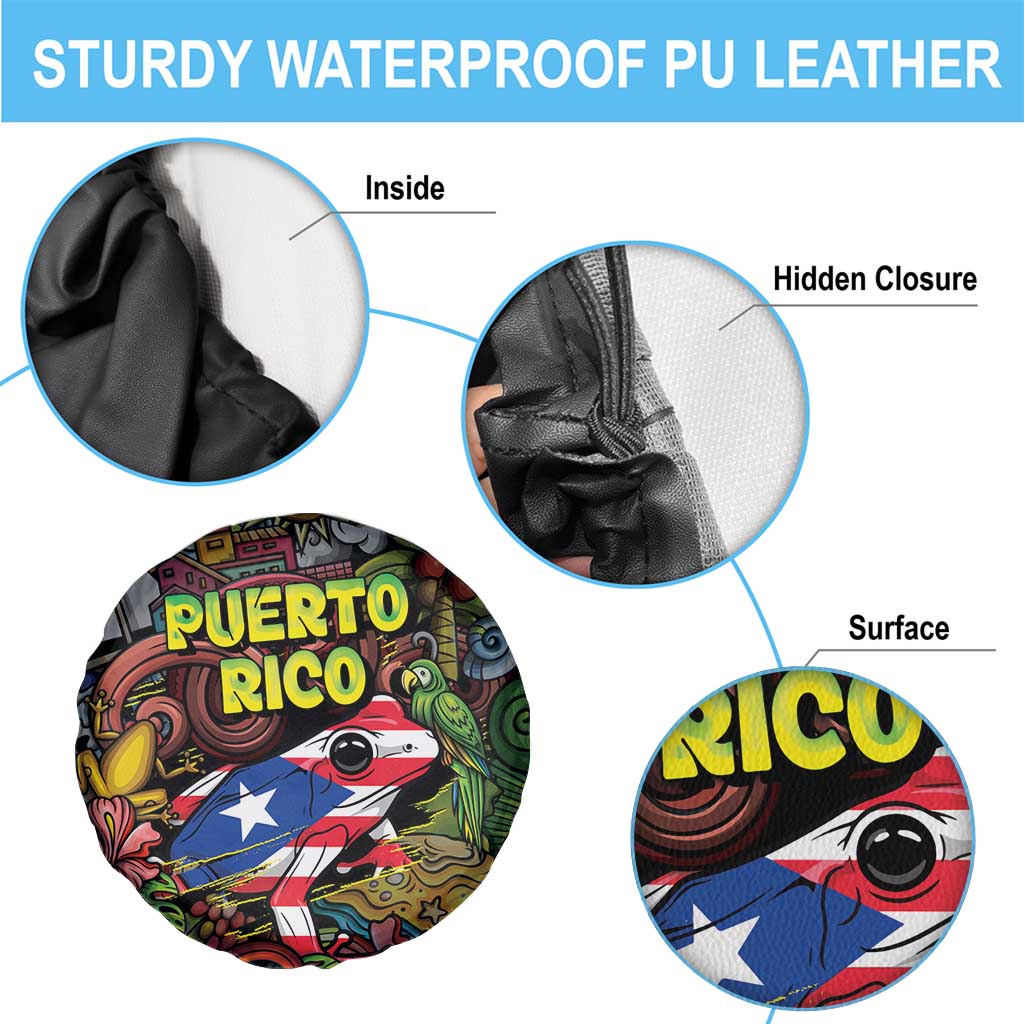 Puerto Rico Spare Tire Cover The Coqui Frog Tropical Doodle Style DT05