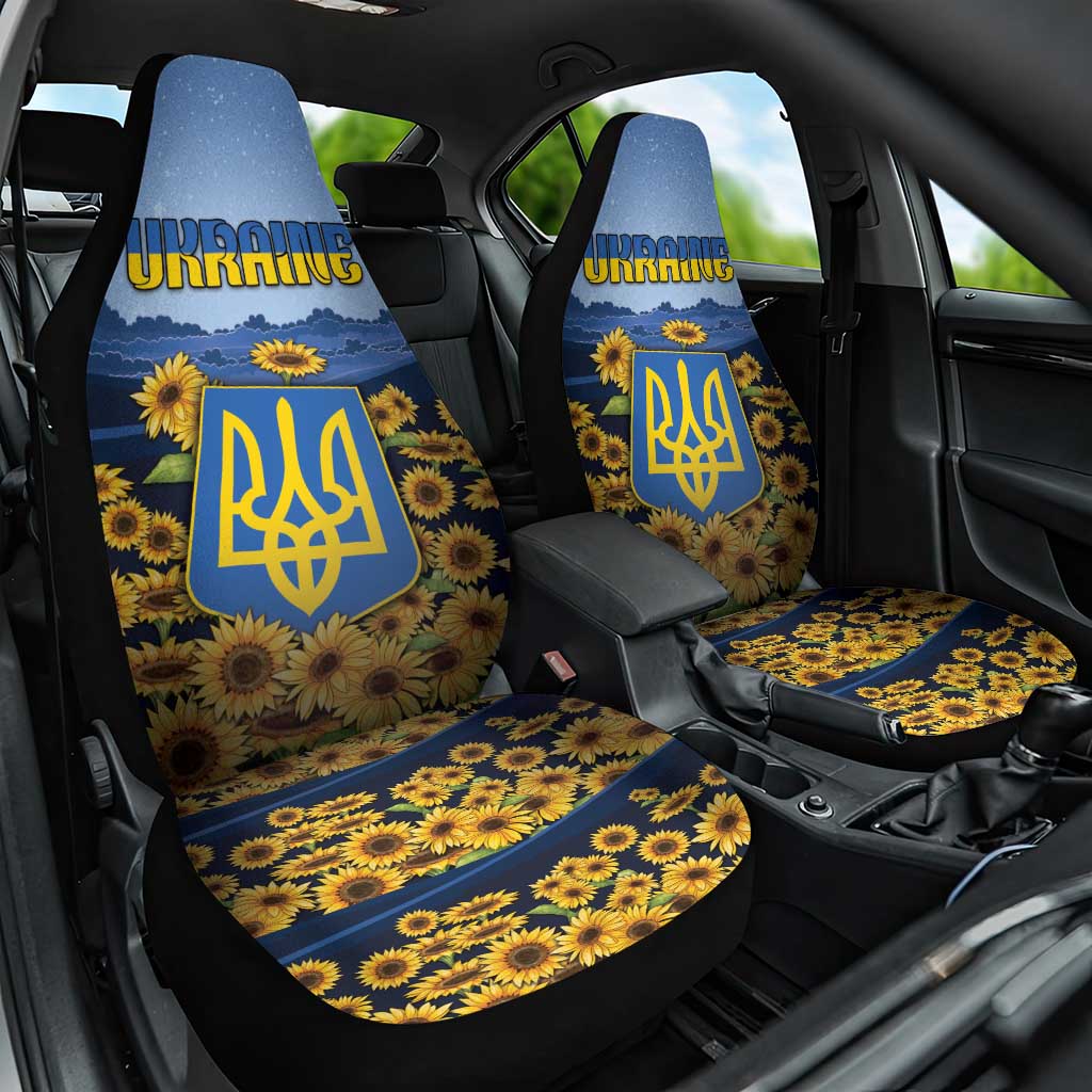 Ukraine Car Seat Cover Coat Of Arms On Sunflower Field DT05