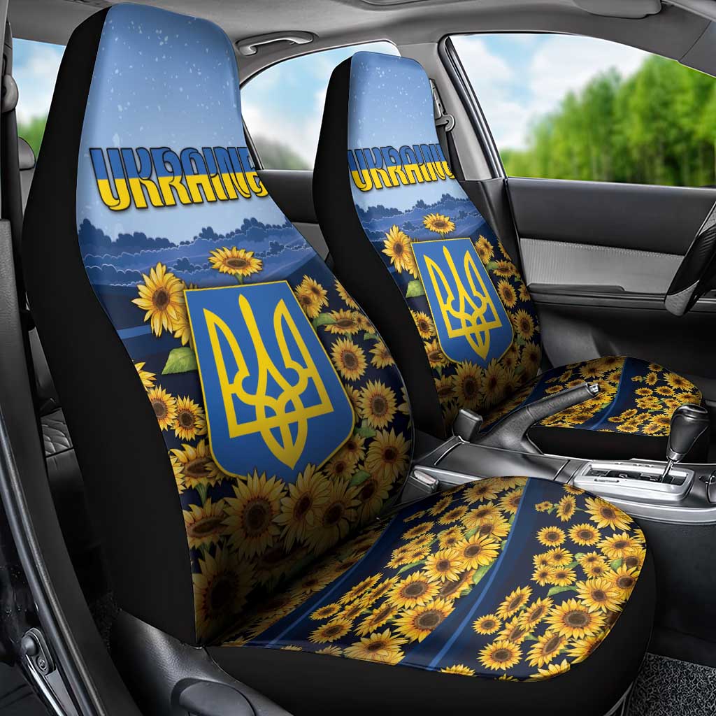 Ukraine Car Seat Cover Coat Of Arms On Sunflower Field DT05