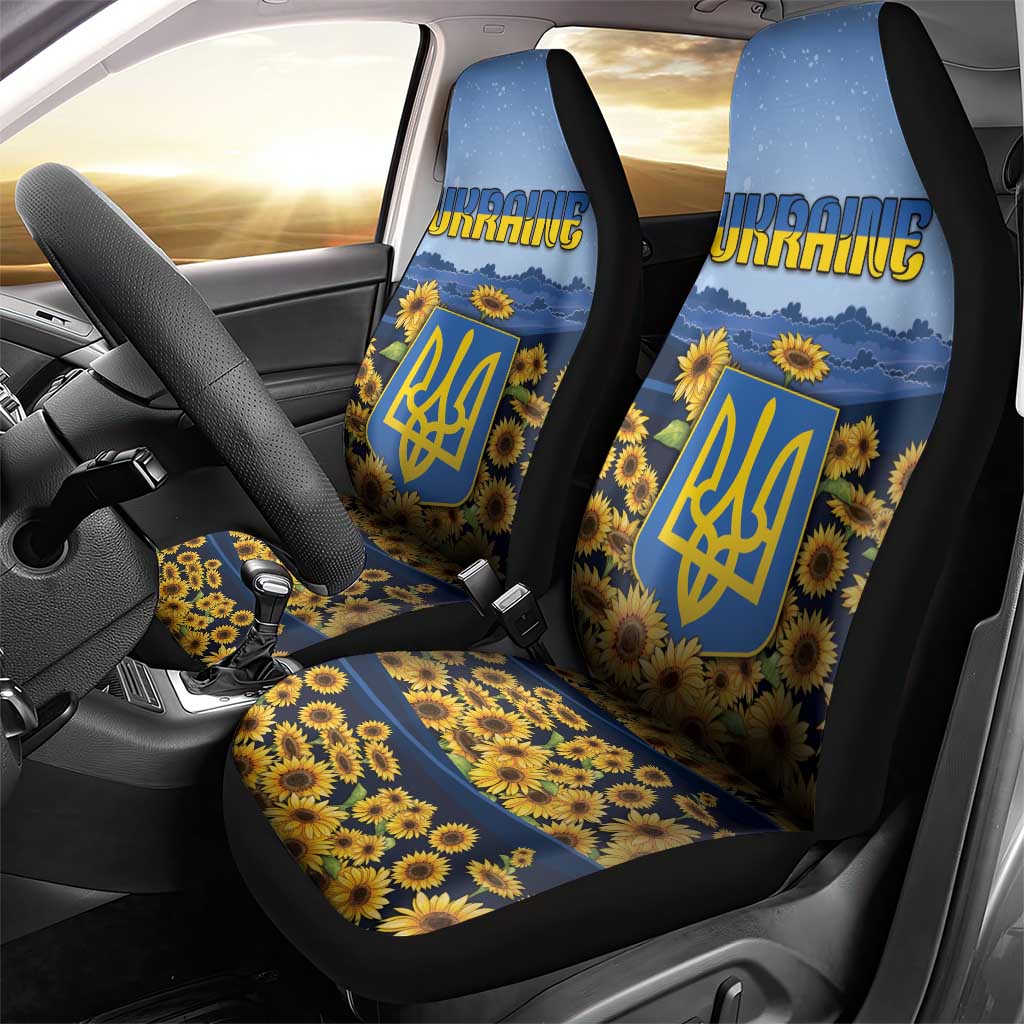 Ukraine Car Seat Cover Coat Of Arms On Sunflower Field DT05
