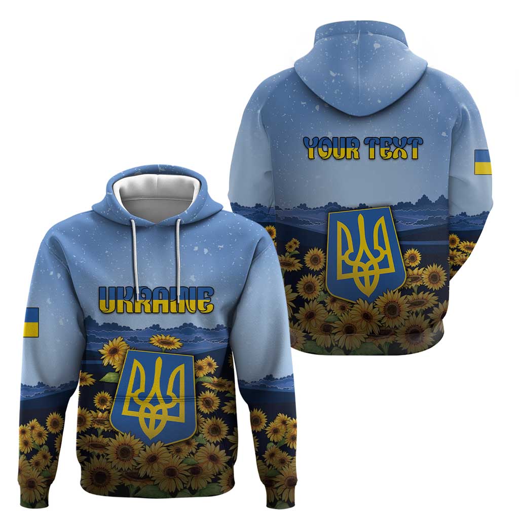 Personalized Ukraine Hoodie Coat Of Arms On Sunflower Field DT05