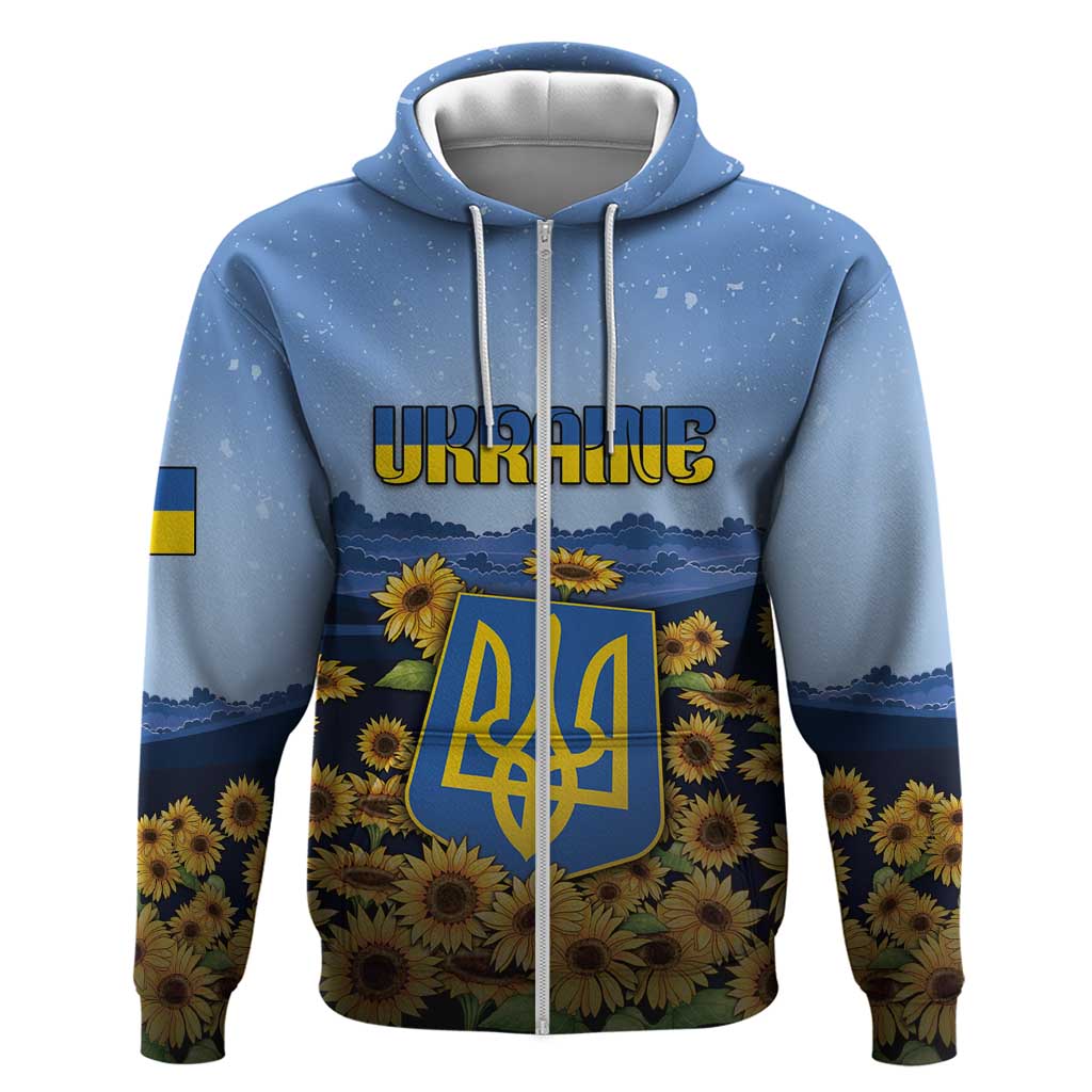 Personalized Ukraine Hoodie Coat Of Arms On Sunflower Field DT05