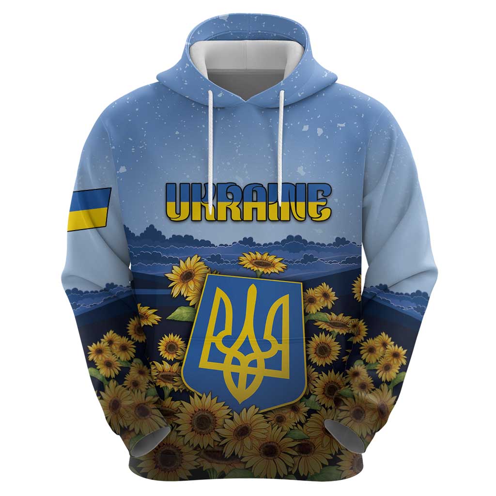 Personalized Ukraine Hoodie Coat Of Arms On Sunflower Field DT05