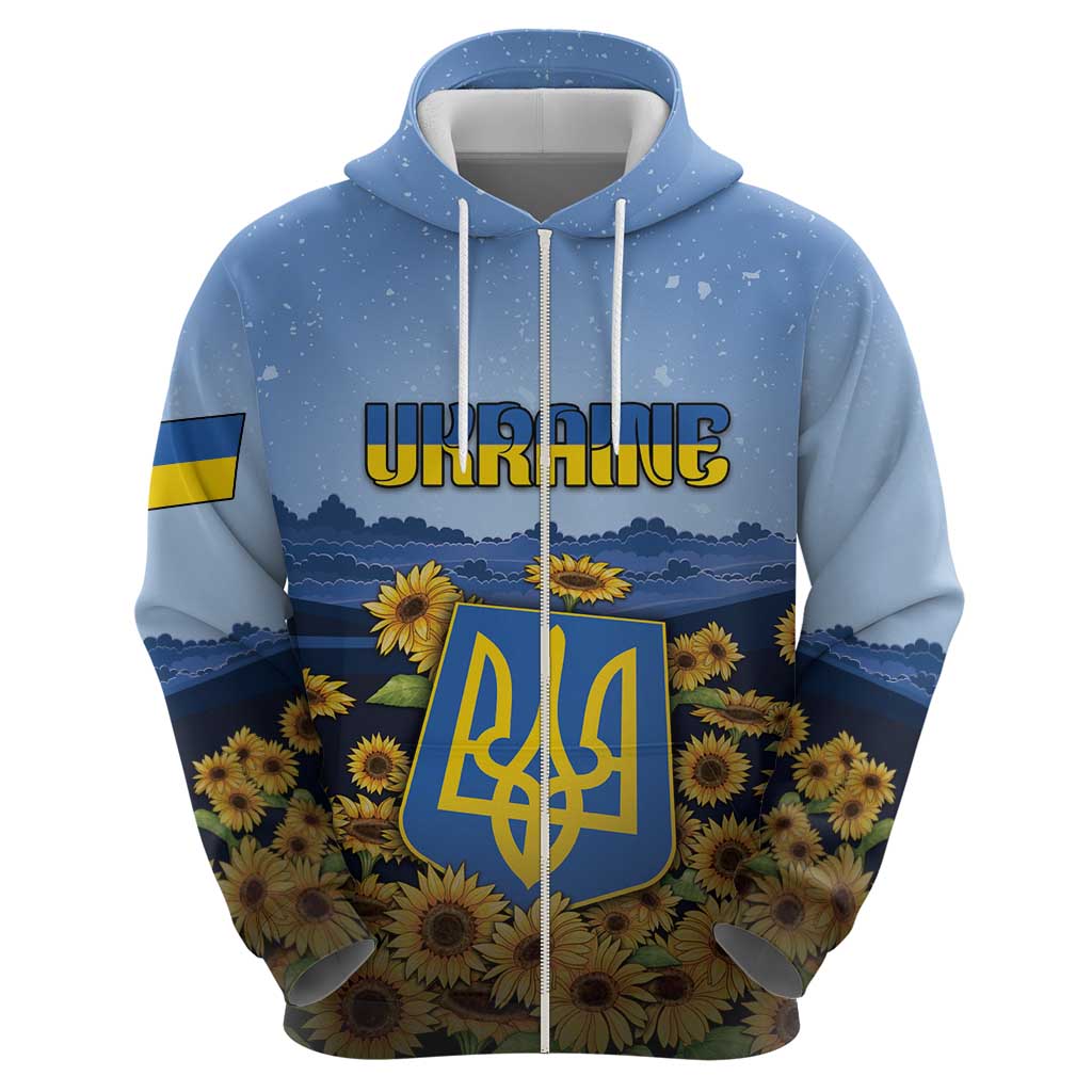 Personalized Ukraine Hoodie Coat Of Arms On Sunflower Field DT05
