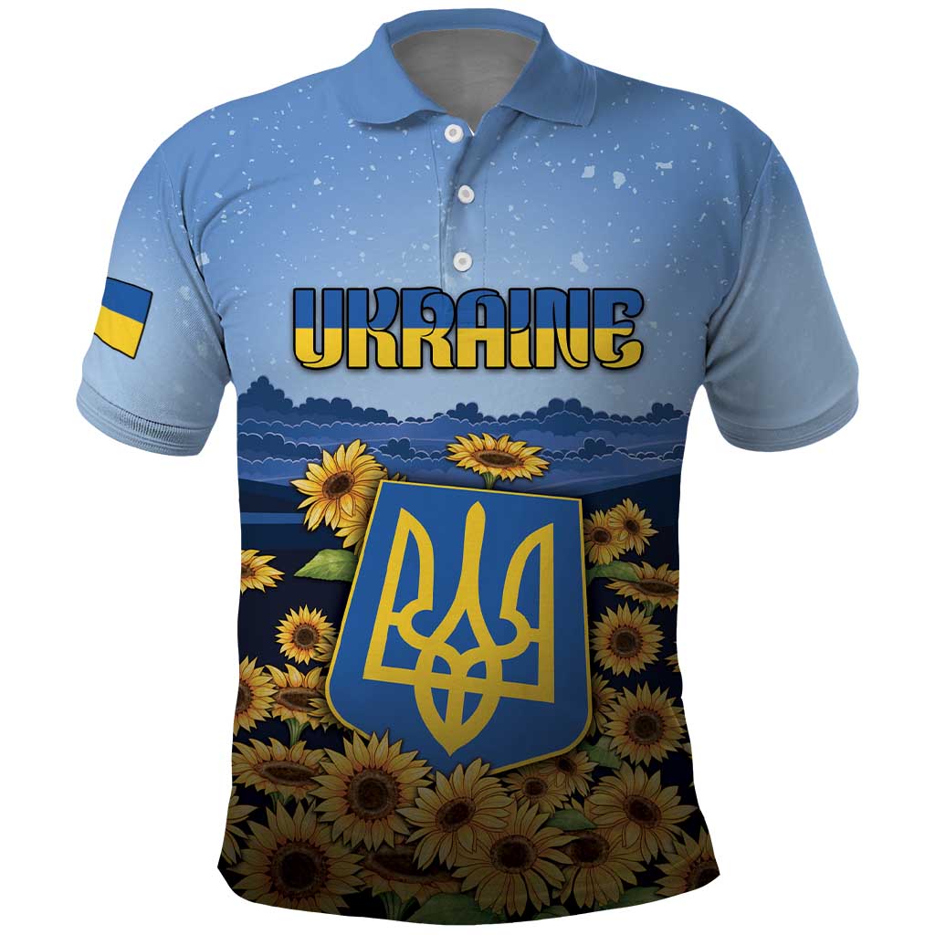 Personalized Ukraine Polo Shirt Coat Of Arms On Sunflower Field DT05