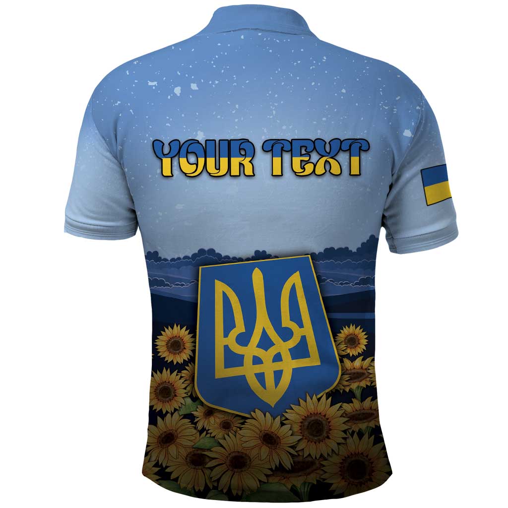 Personalized Ukraine Polo Shirt Coat Of Arms On Sunflower Field DT05