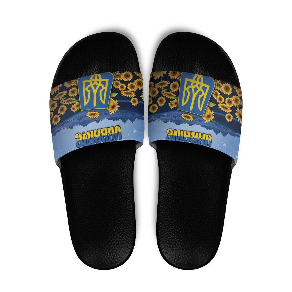 Ukraine Slide Sandals Coat Of Arms On Sunflower Field DT05