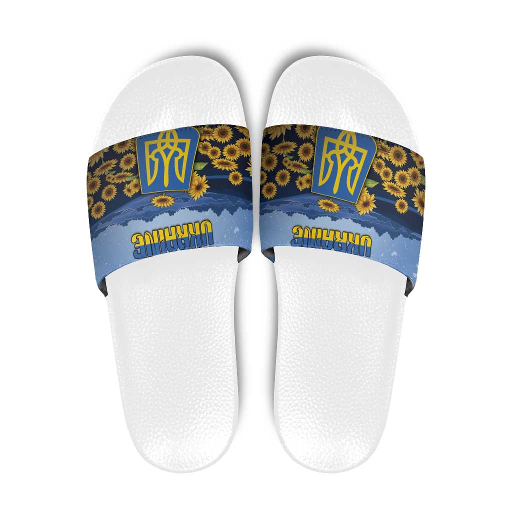 Ukraine Slide Sandals Coat Of Arms On Sunflower Field DT05