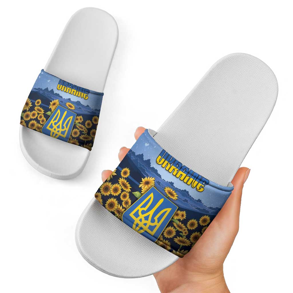 Ukraine Slide Sandals Coat Of Arms On Sunflower Field DT05