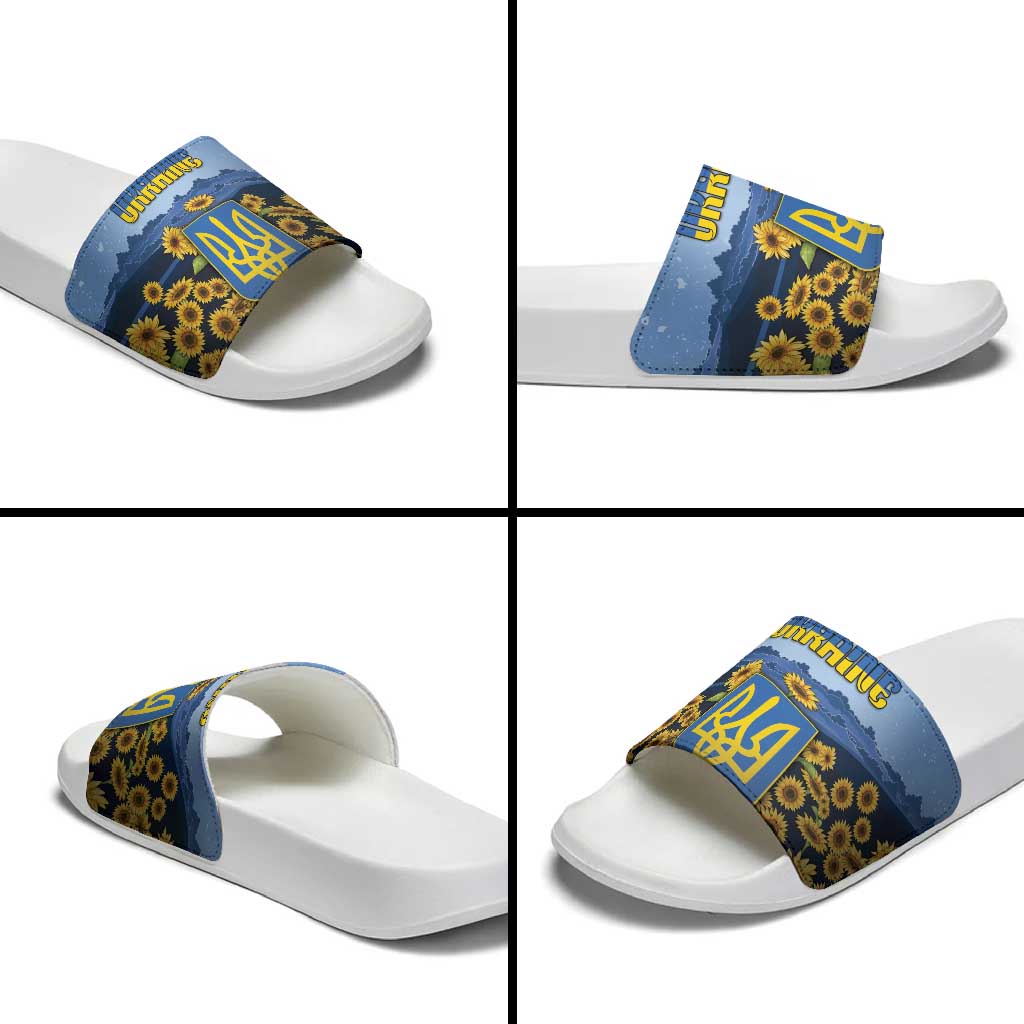 Ukraine Slide Sandals Coat Of Arms On Sunflower Field DT05