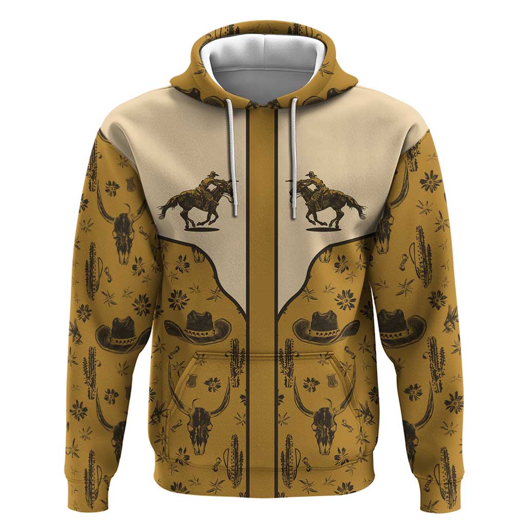 Cowboy Hoodie Horse Riding Retro Western Yoke Beige DT05