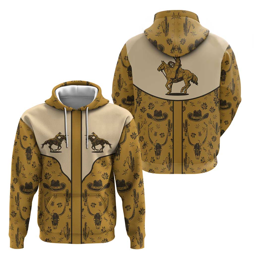 Cowboy Hoodie Horse Riding Retro Western Yoke Beige DT05