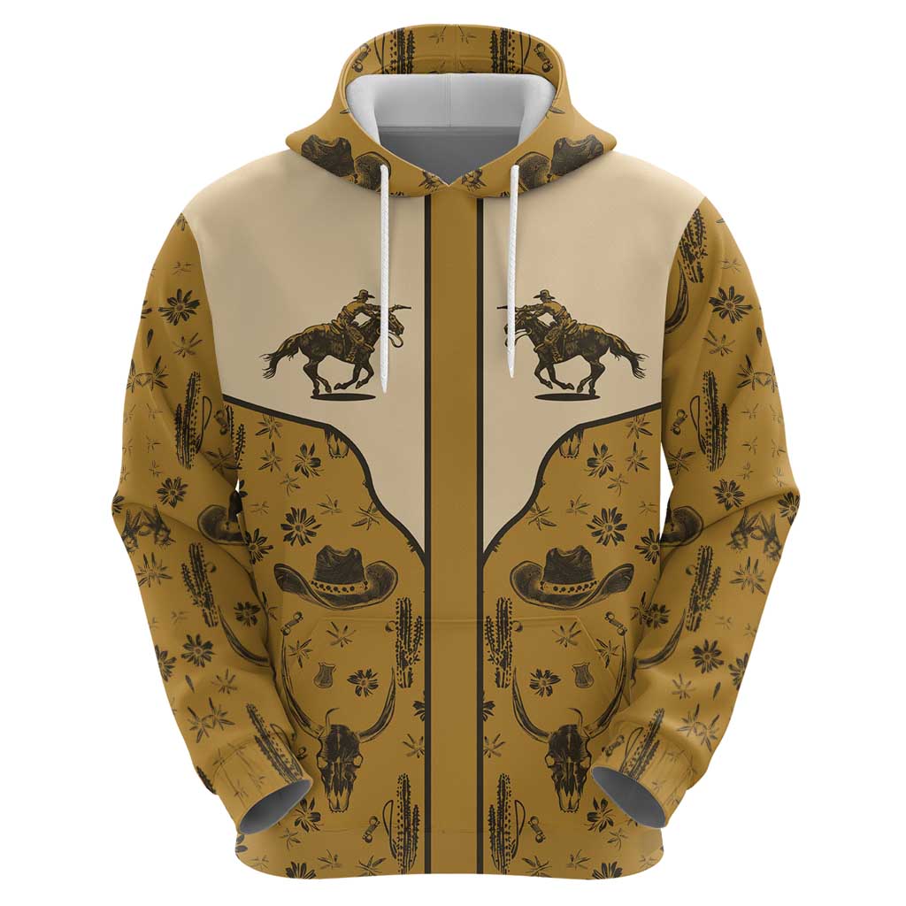 Cowboy Hoodie Horse Riding Retro Western Yoke Beige DT05