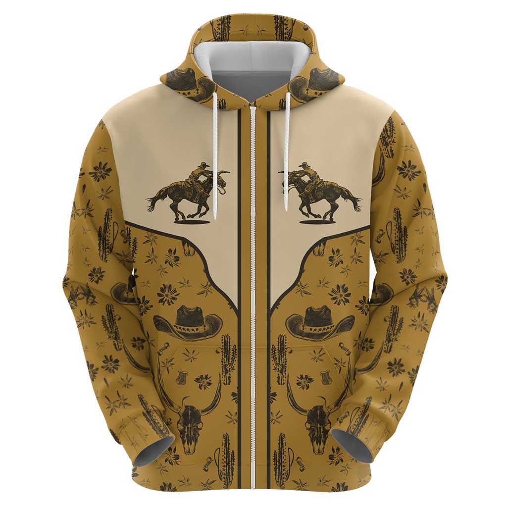 Cowboy Hoodie Horse Riding Retro Western Yoke Beige DT05