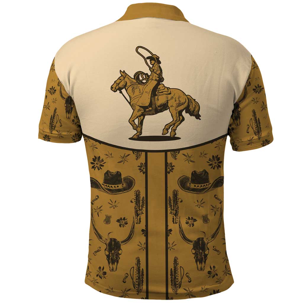 Cowboy Polo Shirt Horse Riding Retro Western Yoke Beige DT05