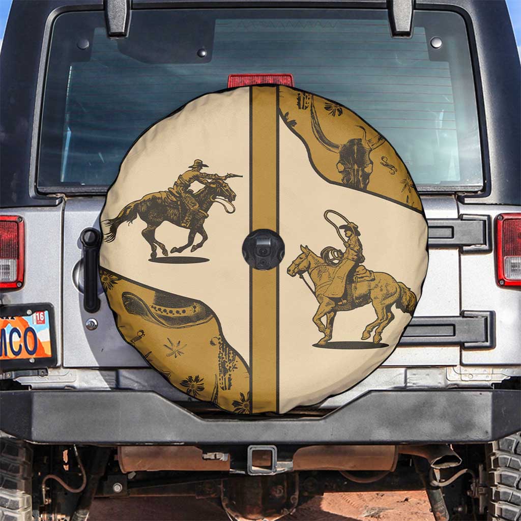 Cowboy Spare Tire Cover Horse Riding Retro Western Yoke Beige DT05