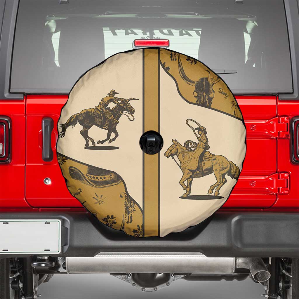 Cowboy Spare Tire Cover Horse Riding Retro Western Yoke Beige DT05
