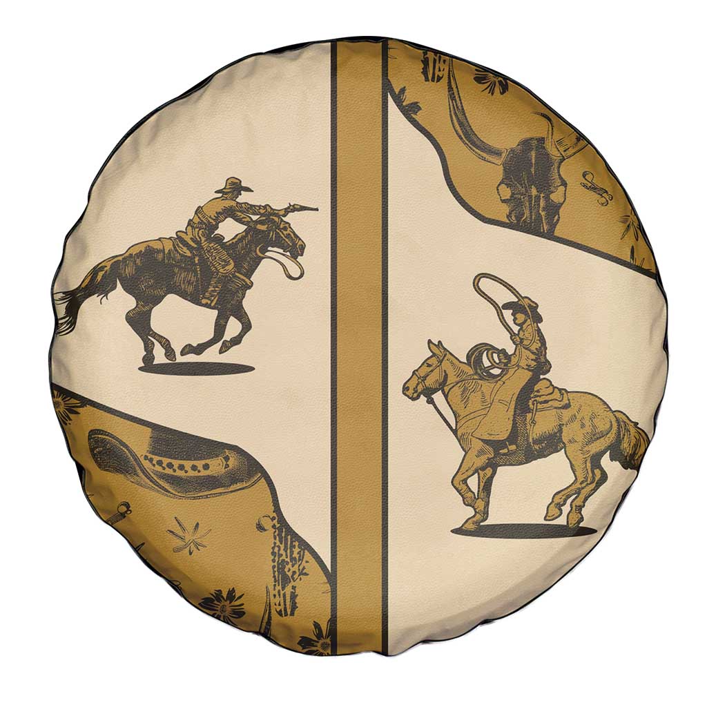 Cowboy Spare Tire Cover Horse Riding Retro Western Yoke Beige DT05