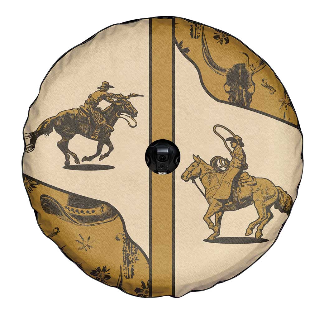 Cowboy Spare Tire Cover Horse Riding Retro Western Yoke Beige DT05