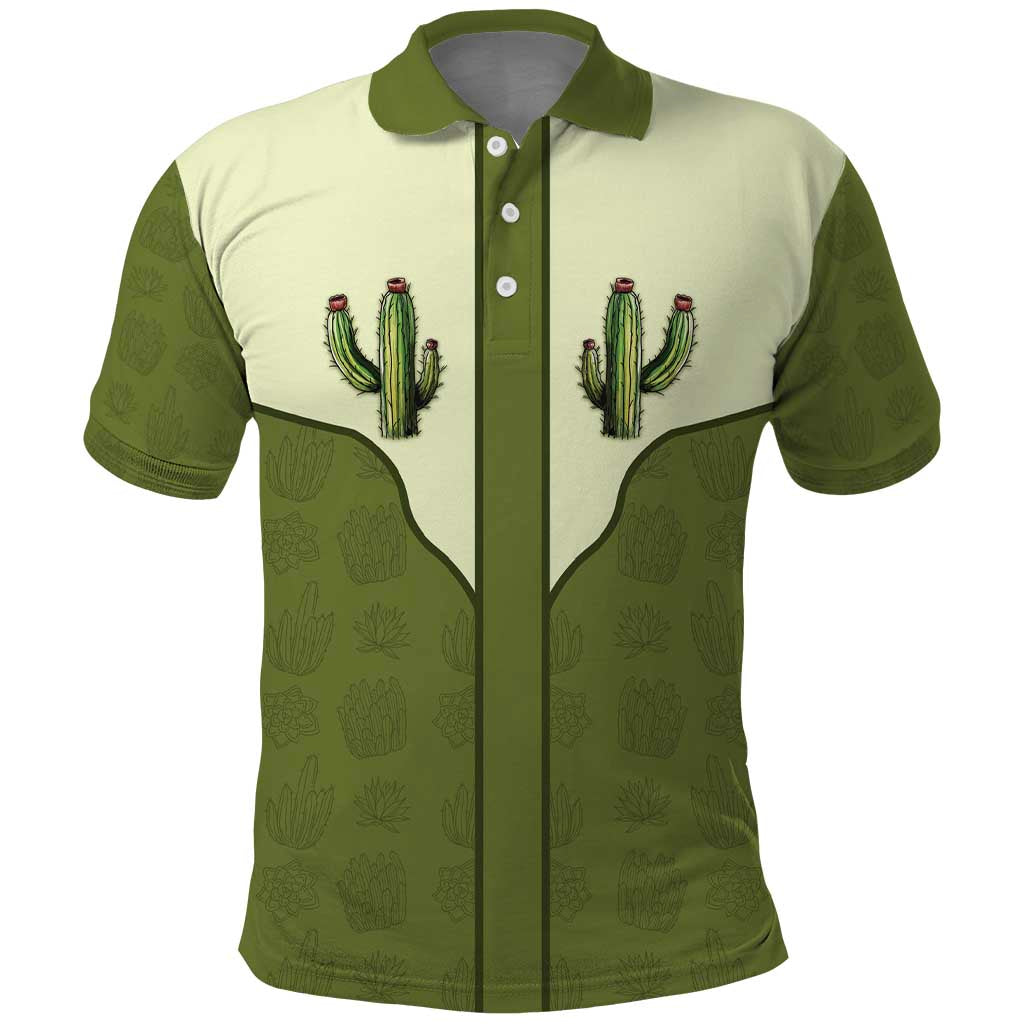 Cowboy Polo Shirt Cactus Retro Western Yoke DT05