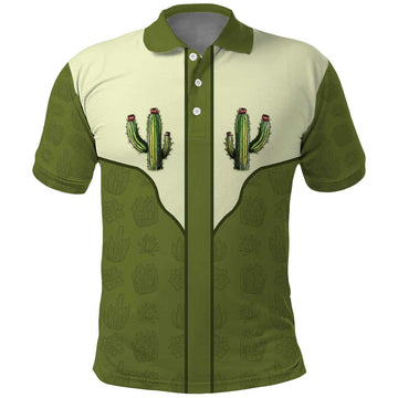 Cowboy Polo Shirt Cactus Retro Western Yoke DT05