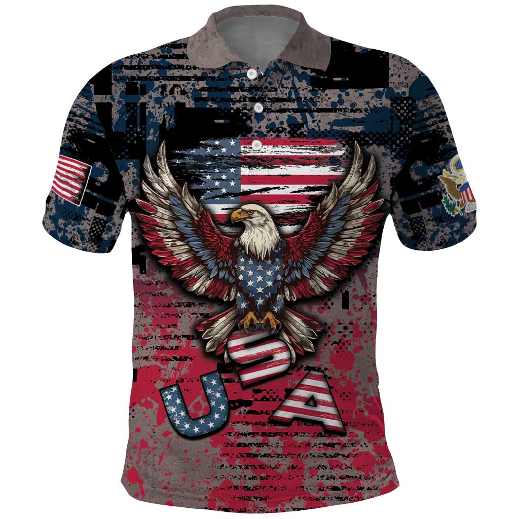 Personalized Patriotic Rebel American Polo Shirt Grunge USA Eagle Flag DT05
