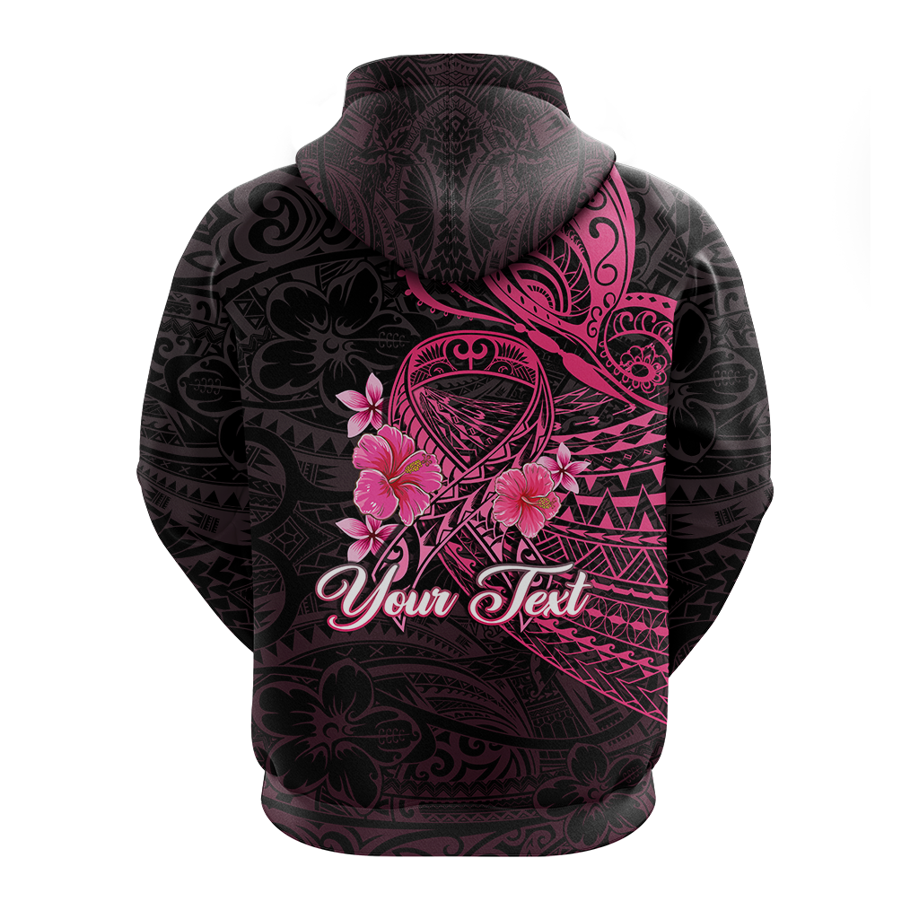 Custom Personalised Breast Cancer Pink Ribbon Butterfly Polynesian Black Version Hoodie LT12