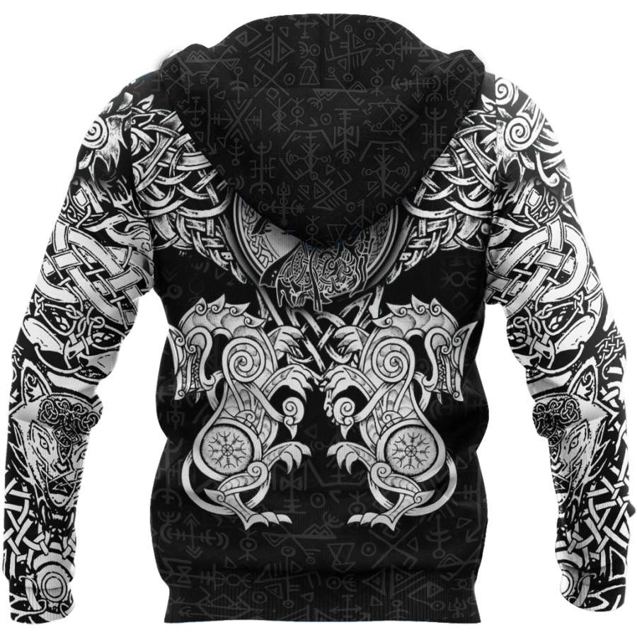 Viking Clothing All Over Printed Viking Wolf Hoodie RLT12