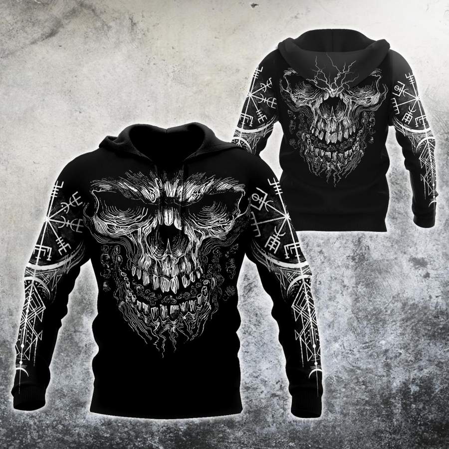 Viking Clothing Viking Skull and Vegvisir Hoodie RLT12