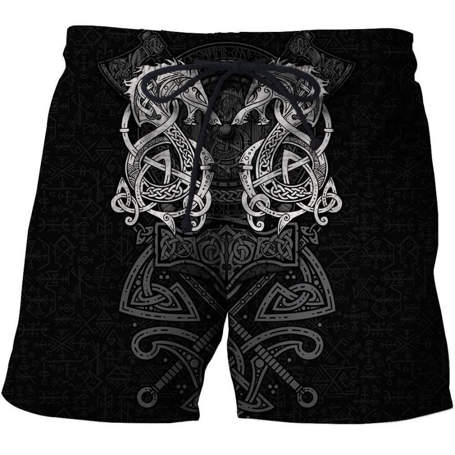 Viking Clothing White Fenrir Viking Wolf Tattoo Shorts RLT12