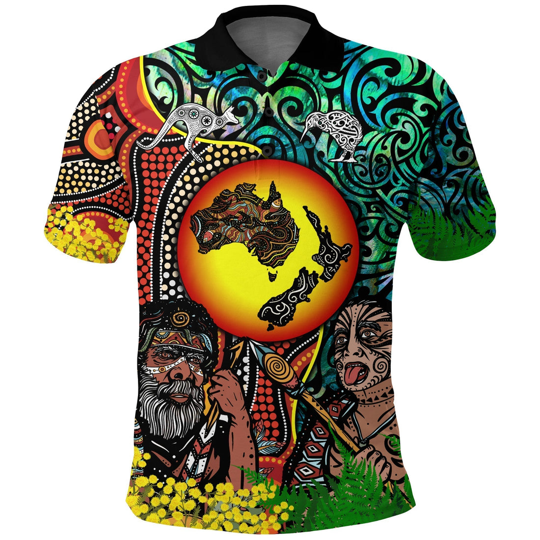 Australia Aboriginal Kangaroo Combine New Zealand Maori Kiwi Bird Polo Shirt LT2