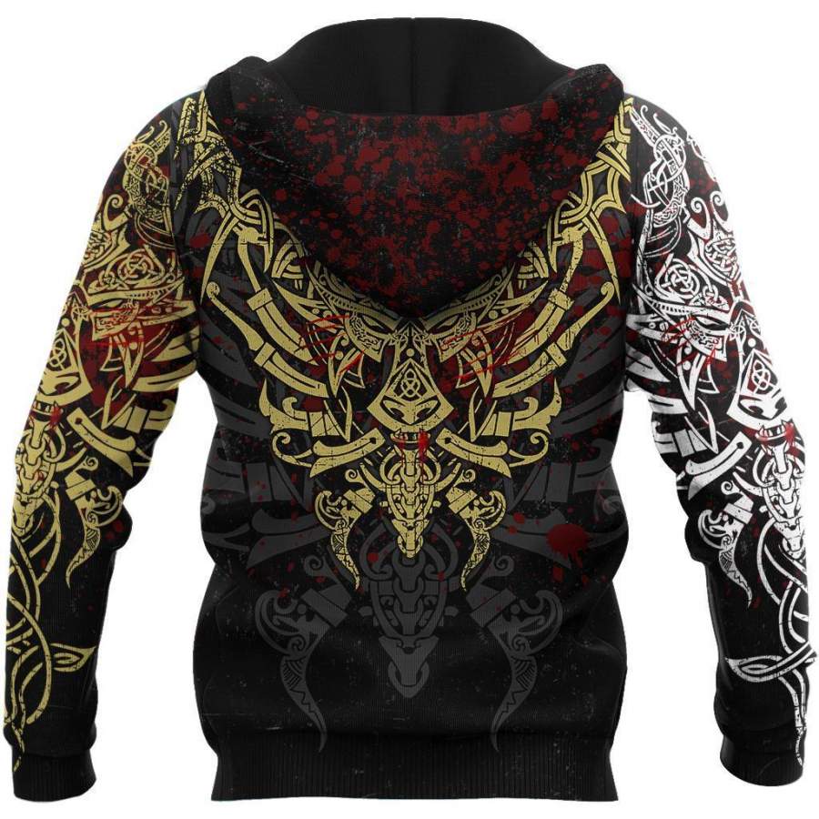Viking Clothing Geki and Freki Viking Wolf Iii Tattoo Hoodie RLT12