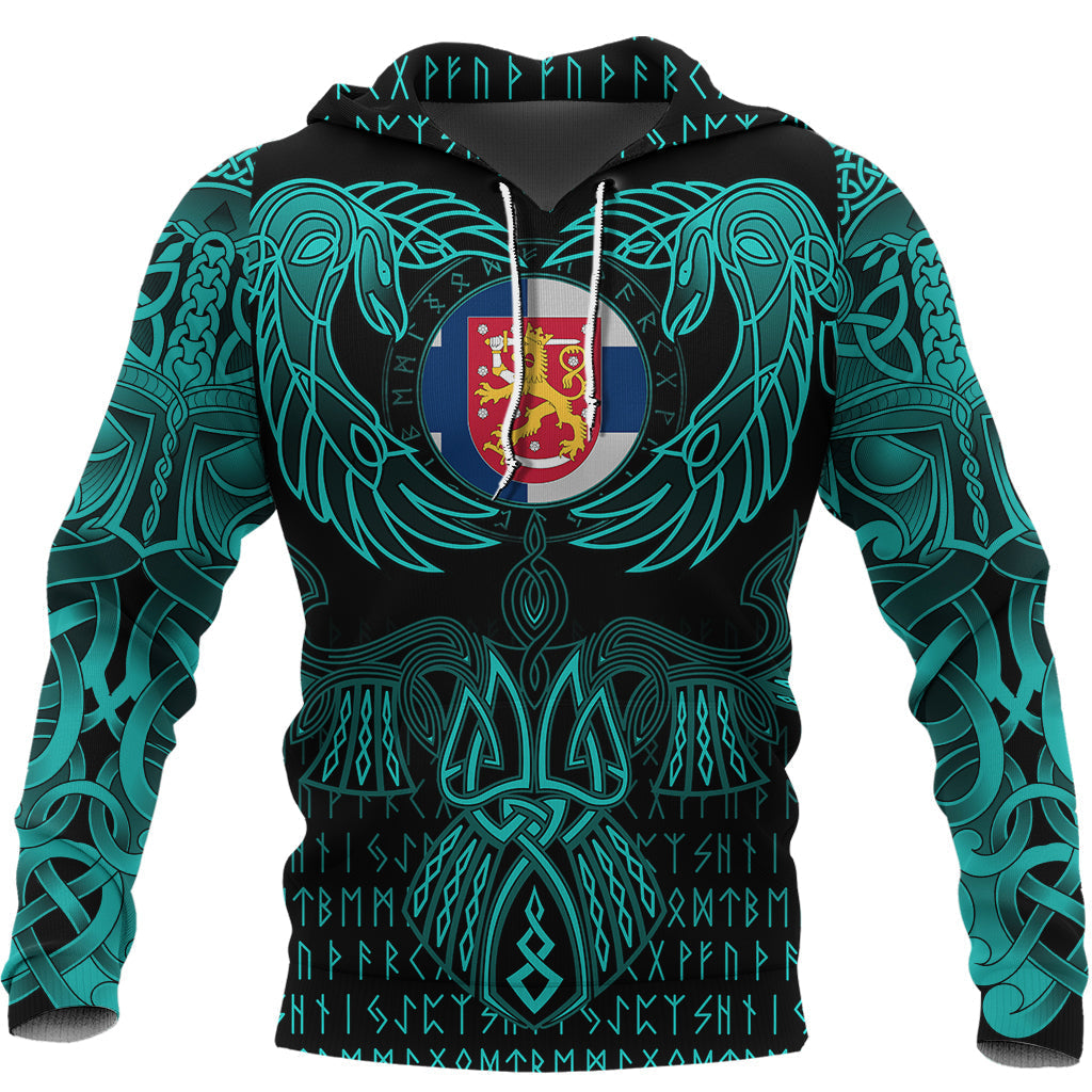 Viking Finland Hoodie Valknut of Odin Cyan RLT12