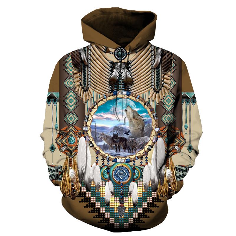 Wofl Dreamcatcher Brown Native American Hoodie LT10