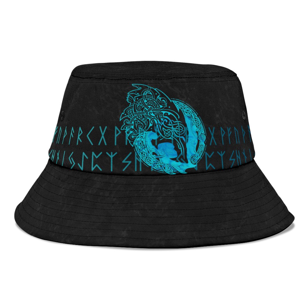 Viking Bucket Hat Fenrir Wolf Cyan RLT12