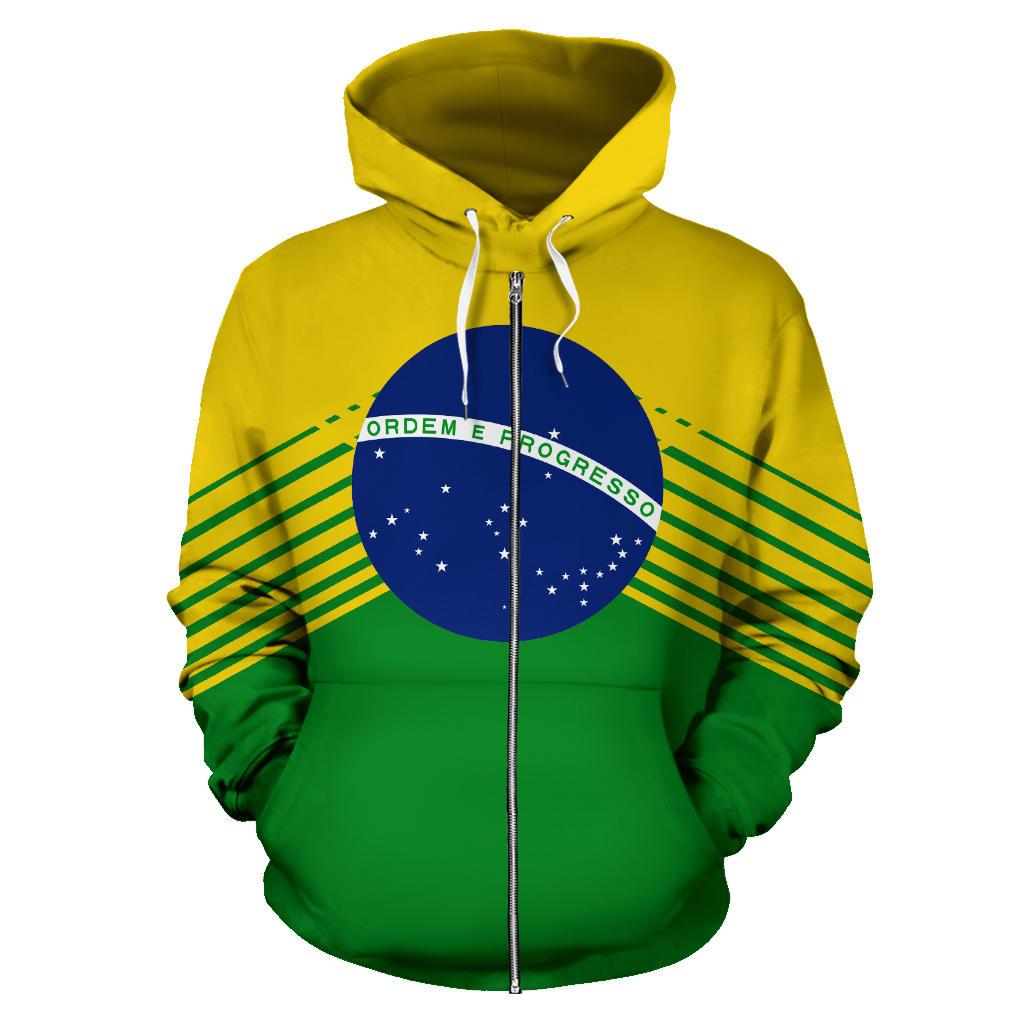 Brazil Flag Zip Up Hoodie Stripes Style
