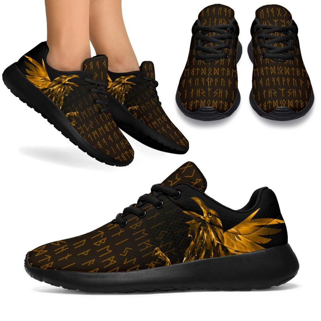 Viking Sporty Sneakers - The Raven Of Odin Rune, Gold RLT12