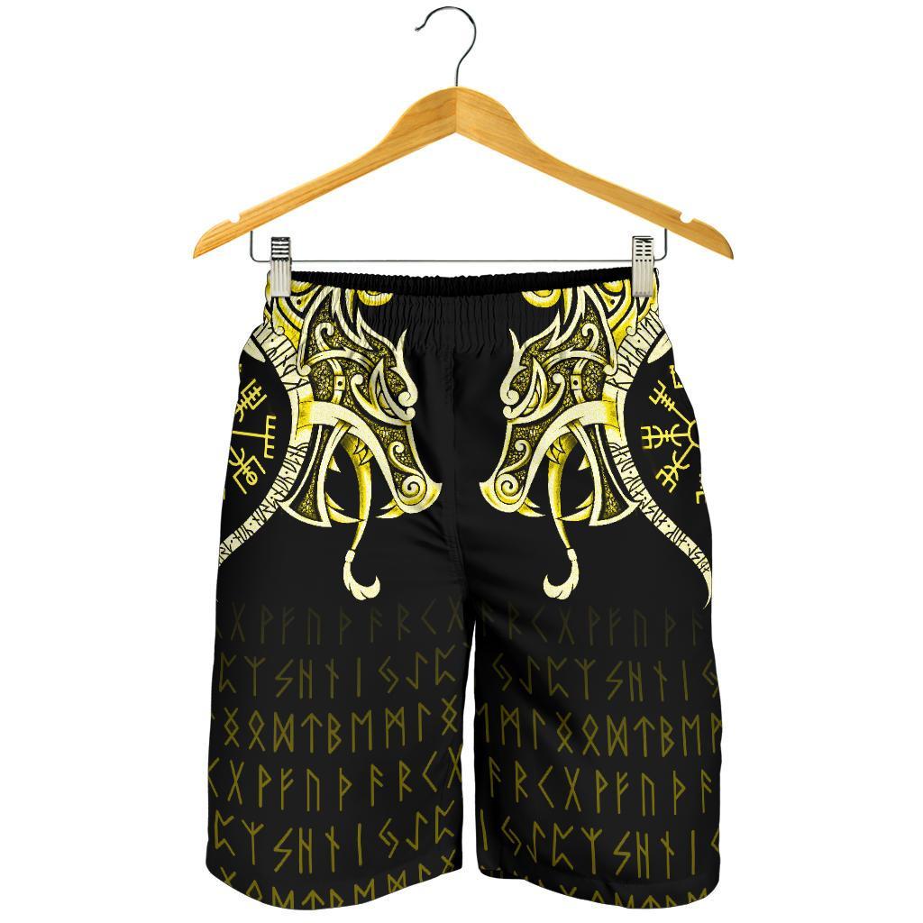 Viking Men's Shorts, Fenrir Raven and Vegvisir Tattoo Yellow RLT12