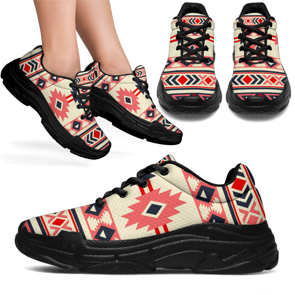 Native American Pink and Navy Pattern Chunky Sneakers LT10