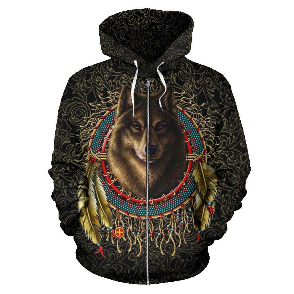 Wolf Warrior Dreamcatcher Native American Zipper Hoodie LT10