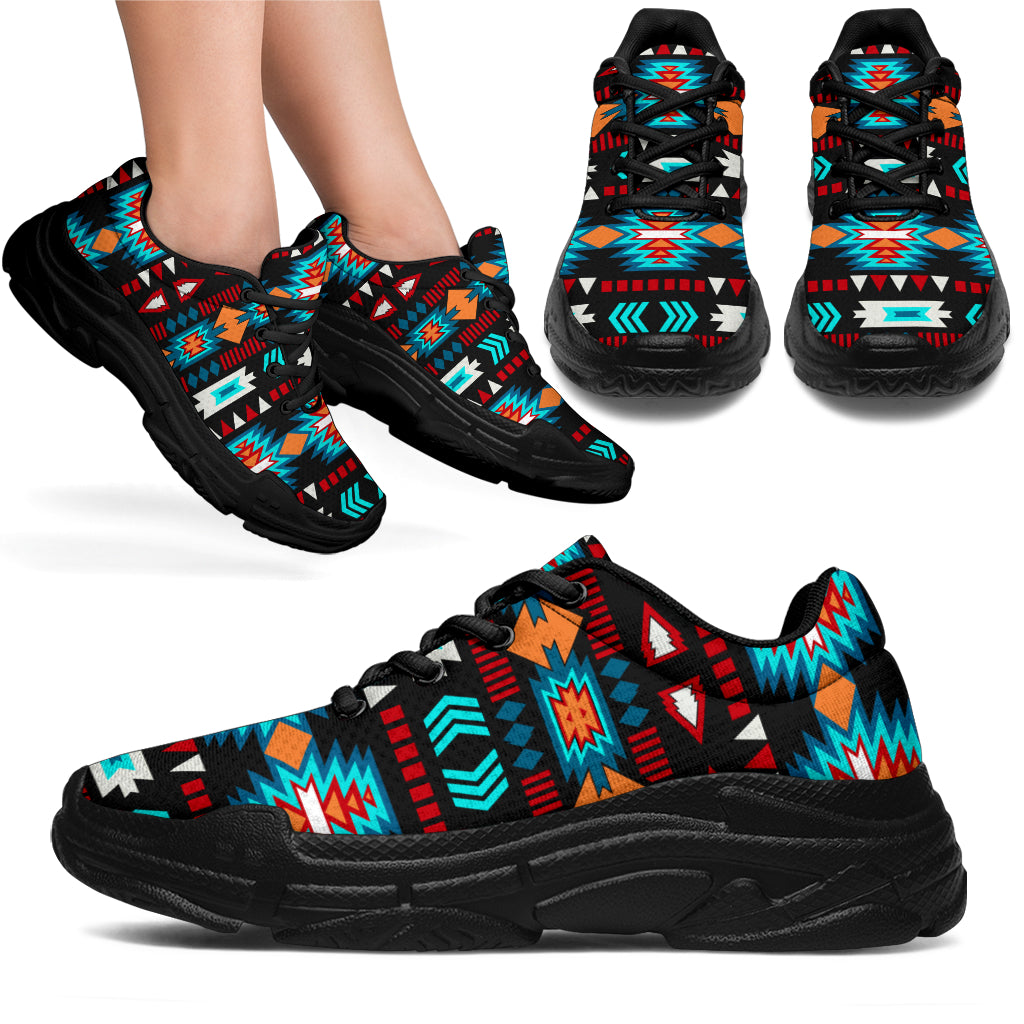 Native American Light Neon Blue Pattern Chunky Sneakers New LT10