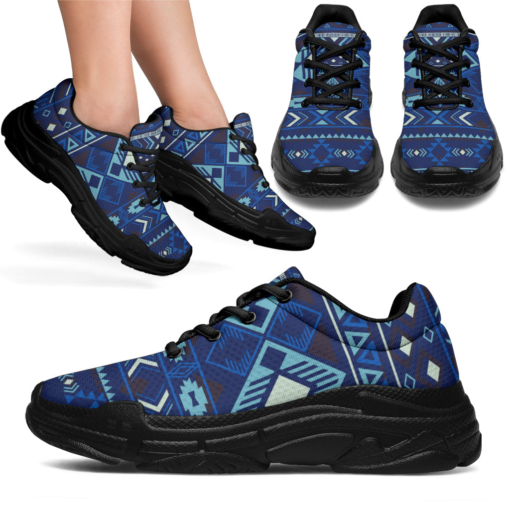 Navy Pattern Native American Chunky Sneakers LT10