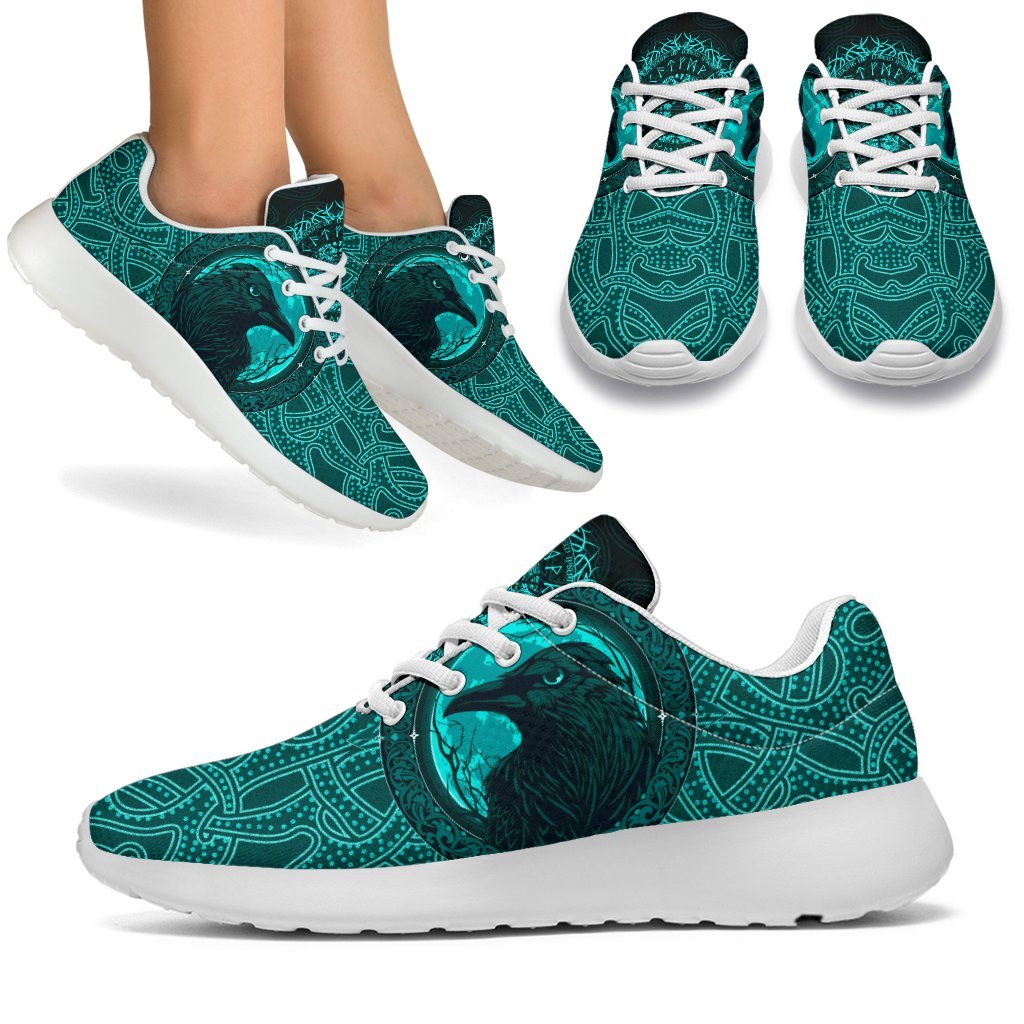Viking Sporty Sneakers, Ethnic Odin Raven Cyan RLT12