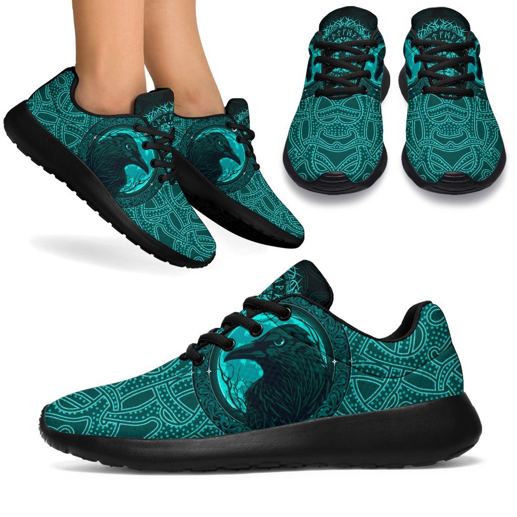 Viking Sporty Sneakers, Ethnic Odin Raven Cyan RLT12